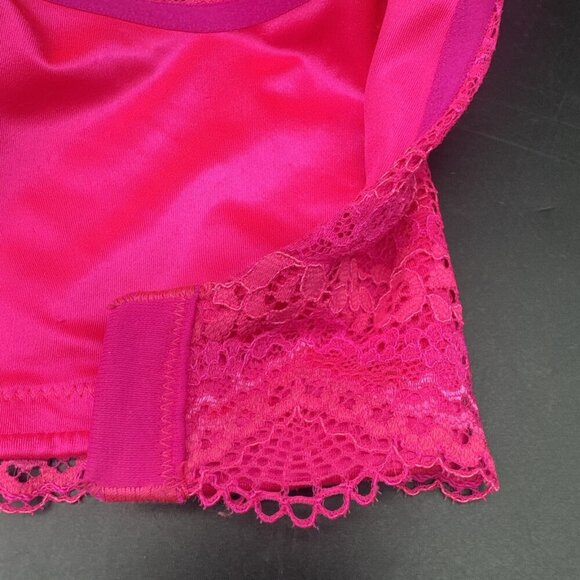 VICTORIA’S SECRET Plunge Hot Pink Lace Push Up Underwire Bra Sz 36D Sexy - Picture 10 of 12